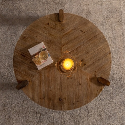 Wood Round Coffee Table Rustic Natural Finish