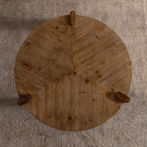 Wood Round Coffee Table Rustic Natural Finish