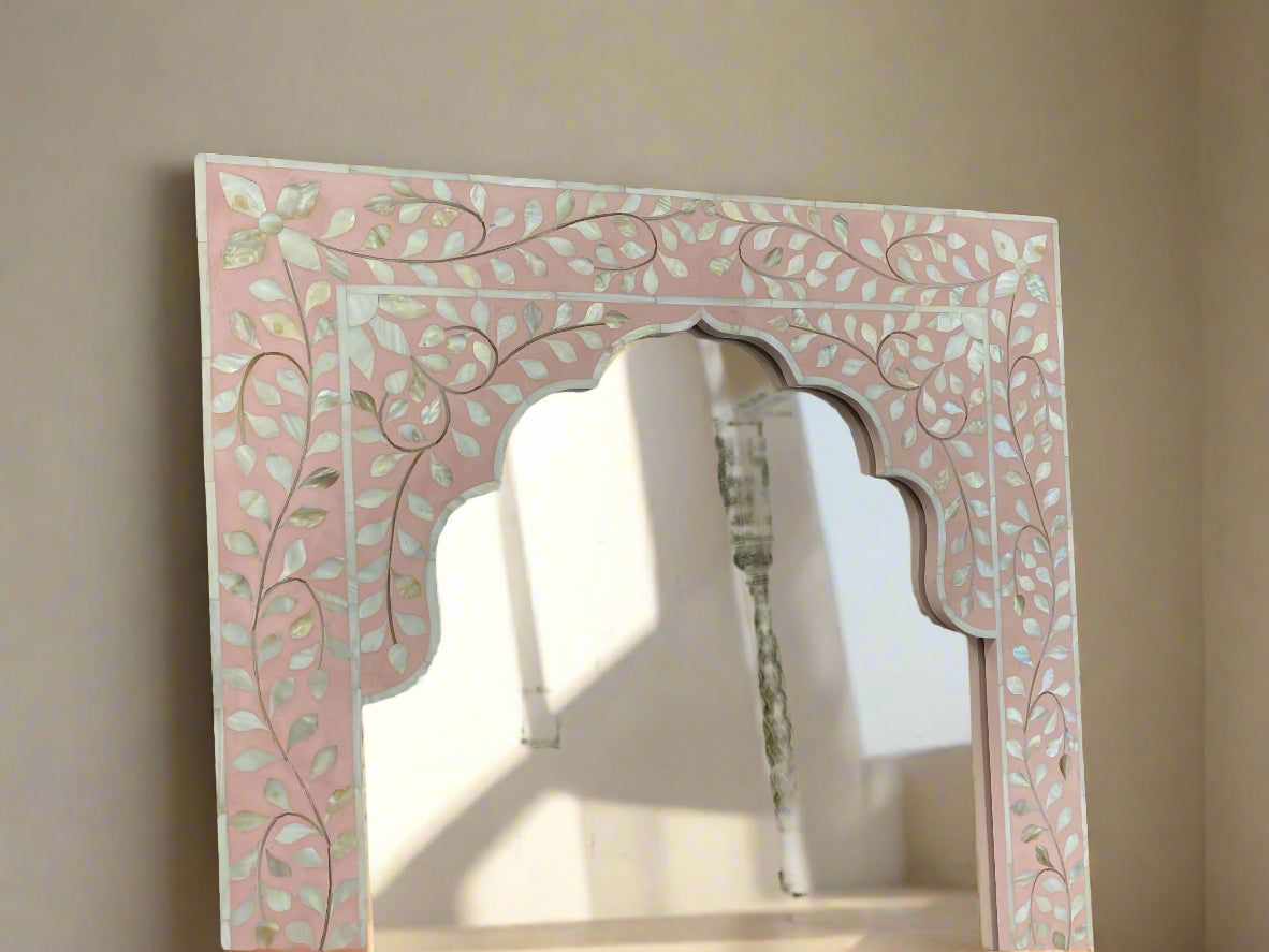 Mother of Pearl inlay traditional style floral wall Mirror Frame image 4