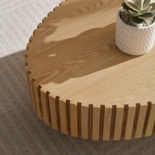 Modern Handmade Ash Wood Drum Coffee Table