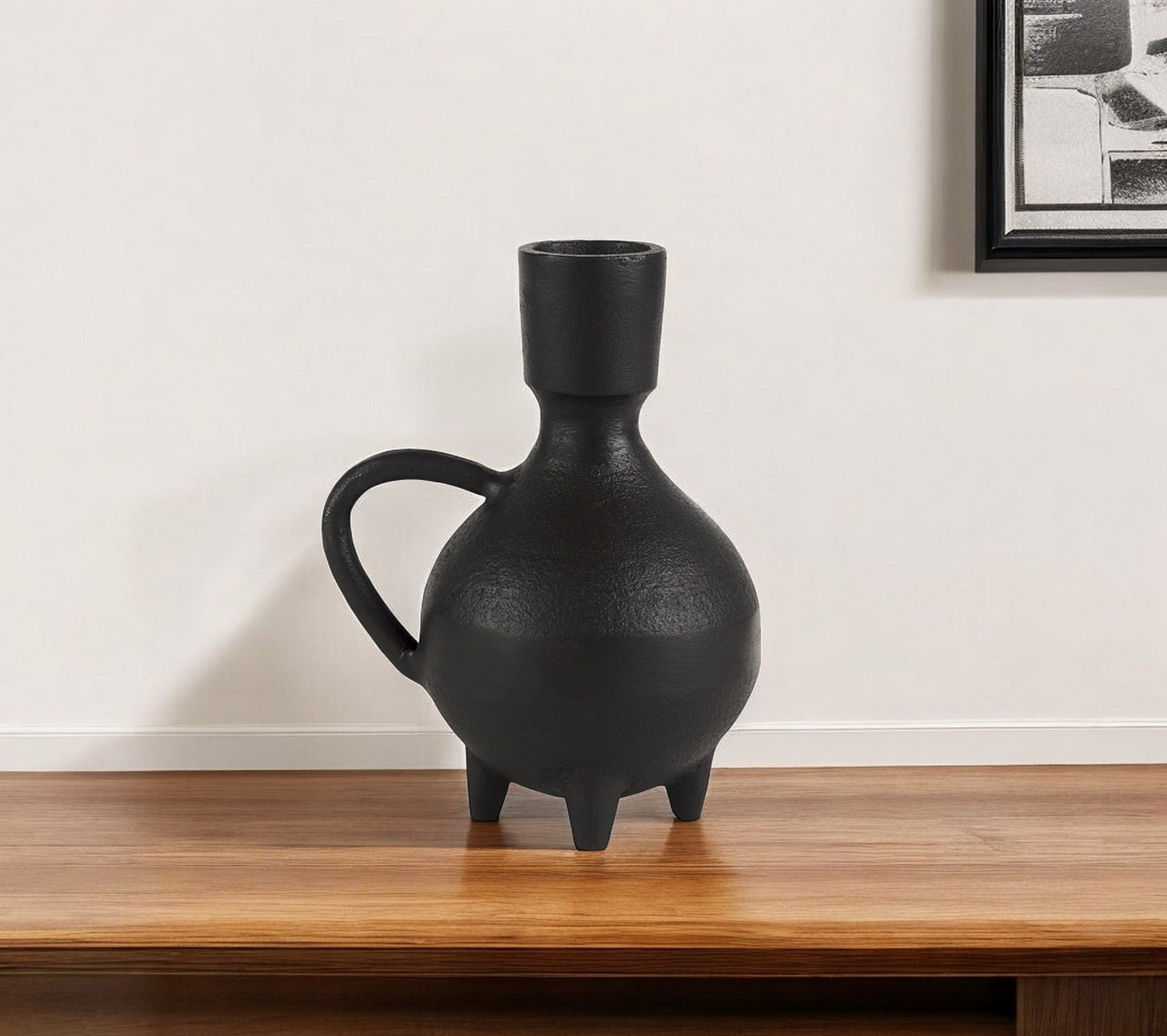 7" Black Ceramic Round Jug Vase-0