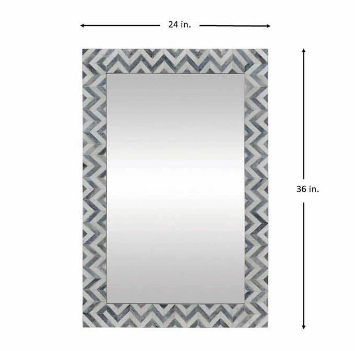 Heritage inlay wall mirror frame in zig-zag pattern in grey and white