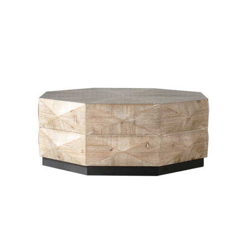 Octagon Coffee Table Wood Center Table With Three-Dimensional Embossed Pattern Rustic Finish