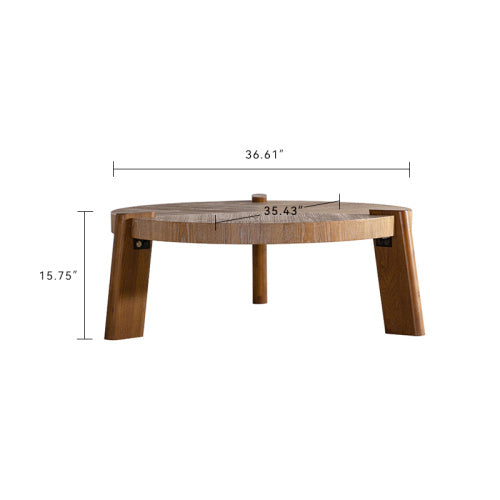 Wood Round Coffee Table Rustic Natural Finish