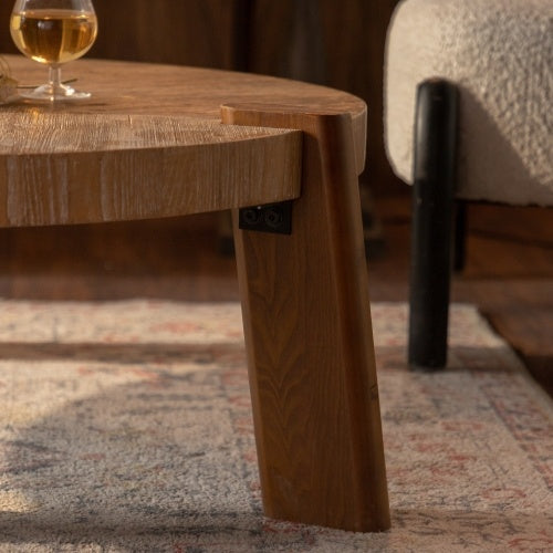 Wood Round Coffee Table Rustic Natural Finish