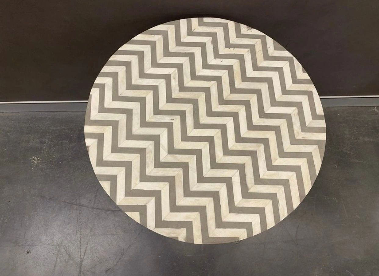 Heritage inlay in Black geometric pattern wooden plant stand or side table in grey