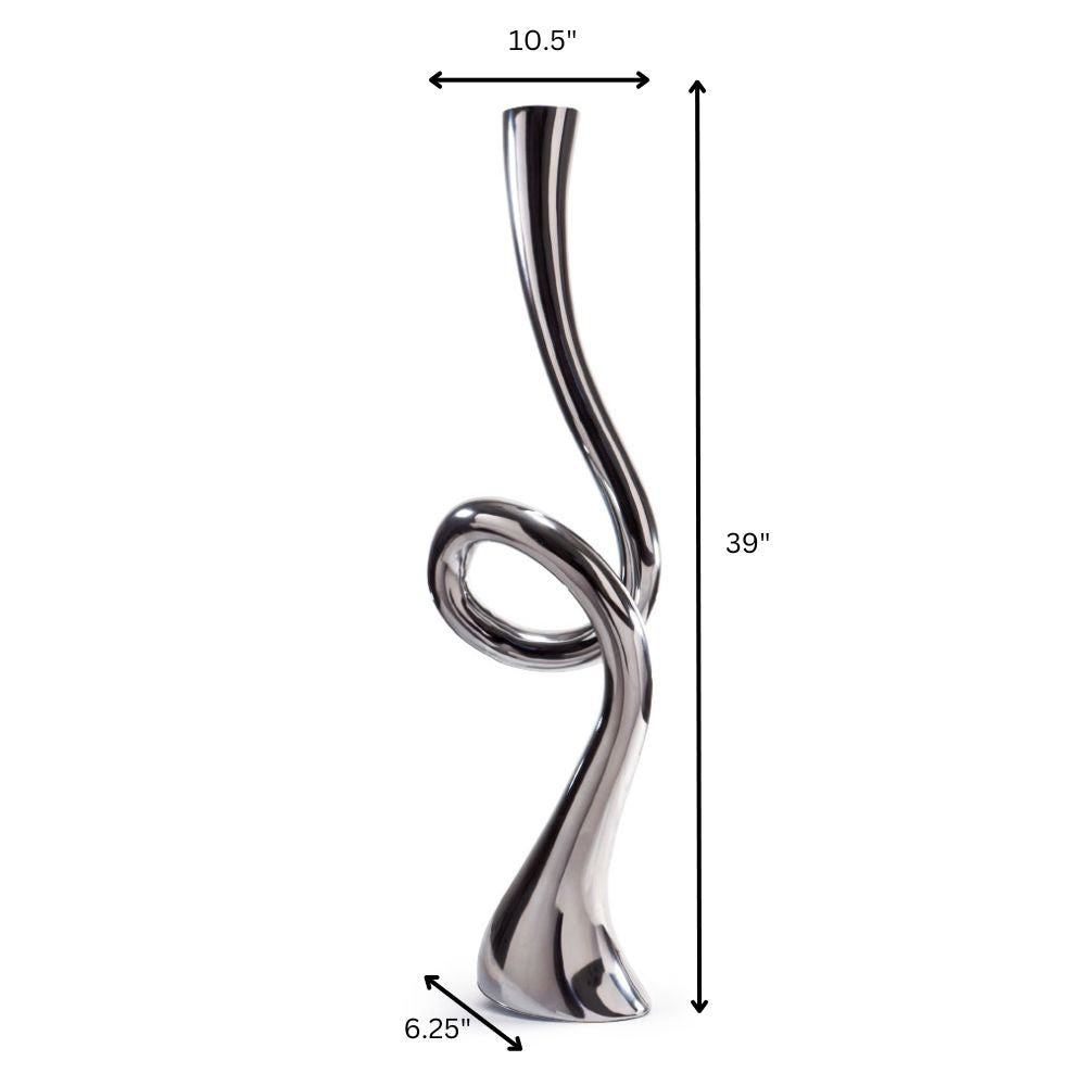 39" Silver Trumpet Aluminum Floor Vase-5