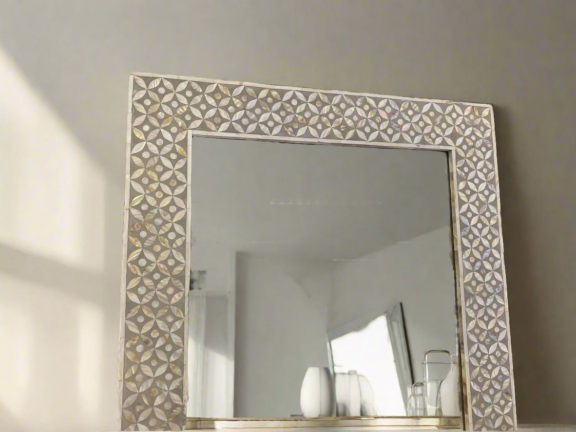 Mother of pearl inlay Grey Mirror Frame image 1