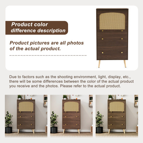 Breathable Rattan Storage Sideboard, 2 Drawer 1 Upward Flip Door Storage Bookcase Cabinet, L 60 XW 40 XH 113 Cm