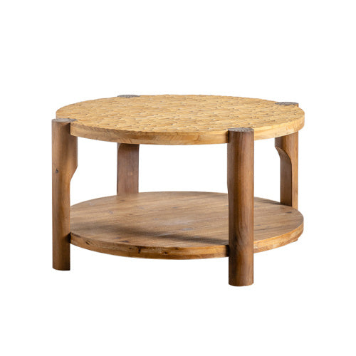 Round Coffee Table With Solid Wood and carved Top