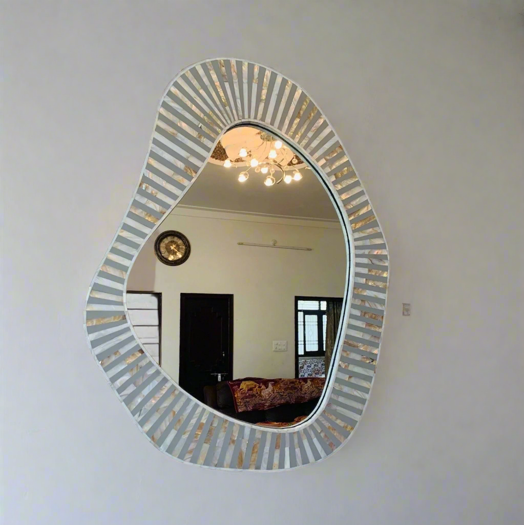 Wall Mirror with Mother of Pearl Inlay Frame in a shape