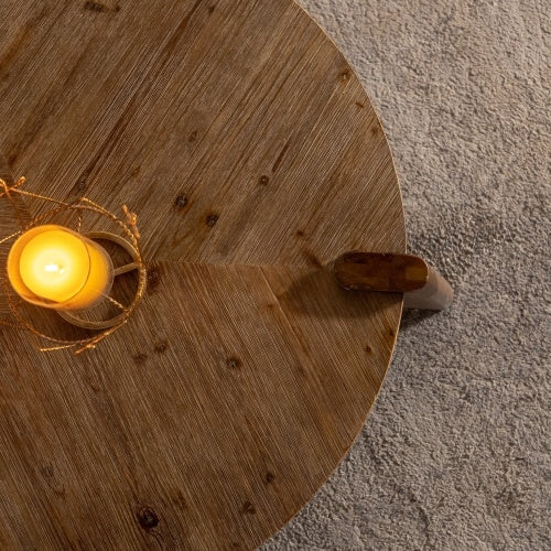 Wood Round Coffee Table Rustic Natural Finish