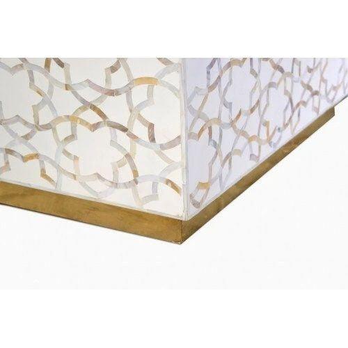 Mother of pearl inlay star pattern with brass metal base on wooden rectangle coffee table