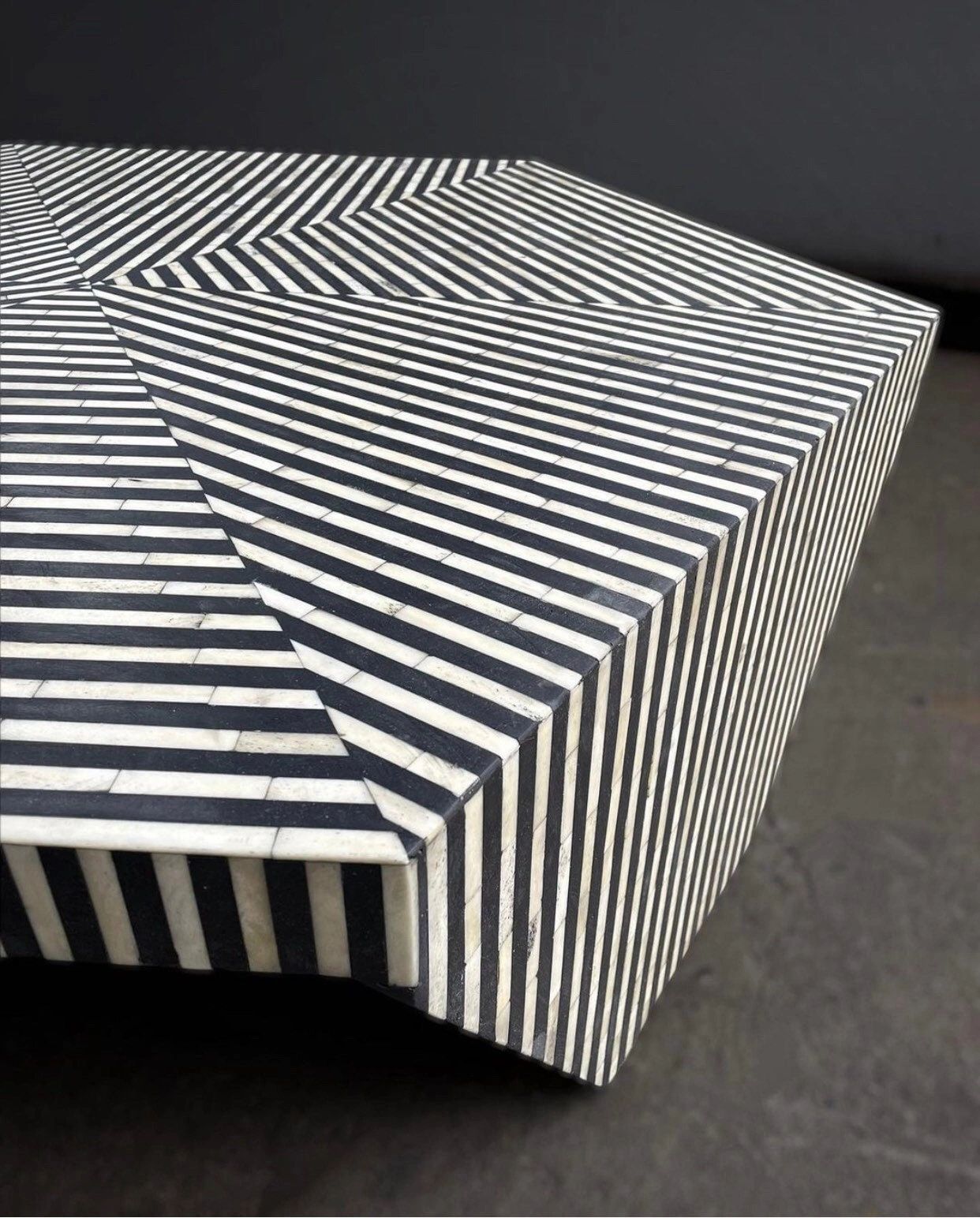 Heritage inlay stripes pattern Hexagon wooden coffee table in Black