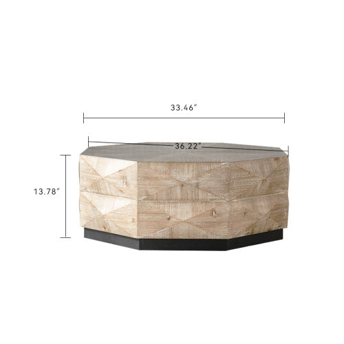 Octagon Coffee Table Wood Center Table With Three-Dimensional Embossed Pattern Rustic Finish