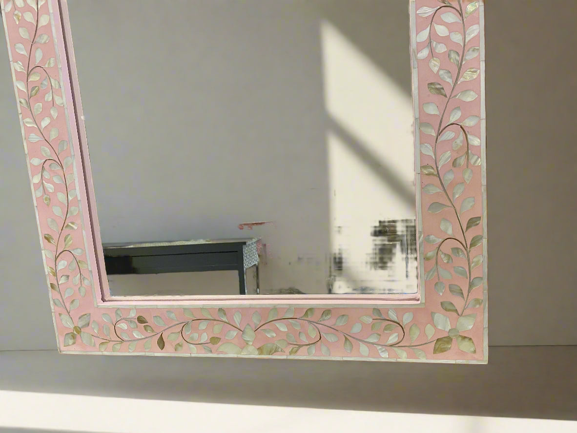 Mother of Pearl inlay traditional style floral wall Mirror Frame image 5