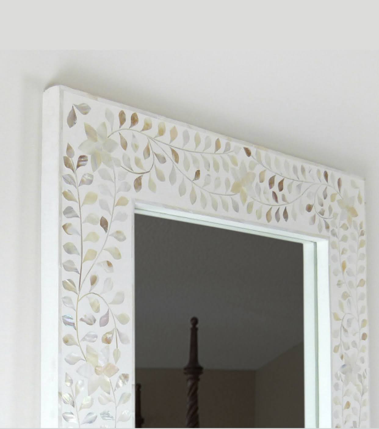 Mother of Pearl inlay White Floor mirror Frame image 2