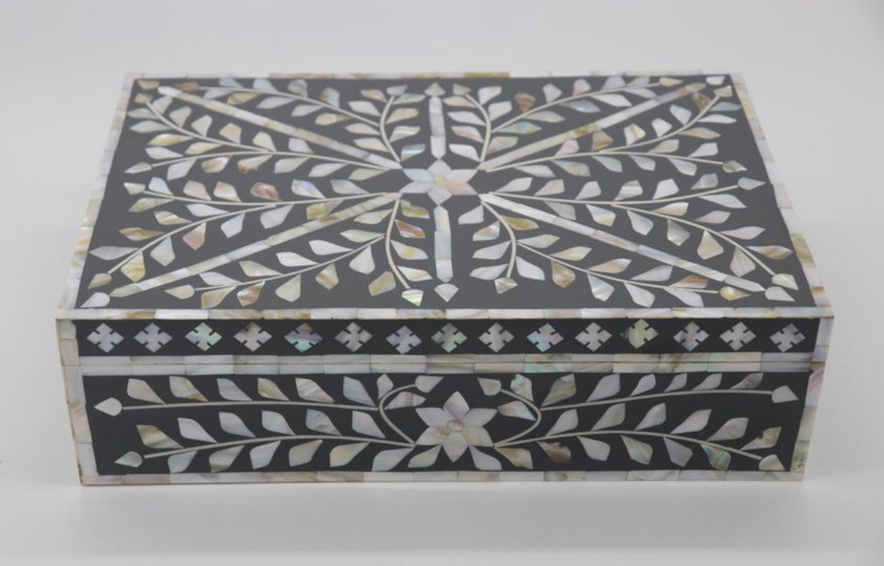 Mother of Pearl inlay Jewelry Box Grey