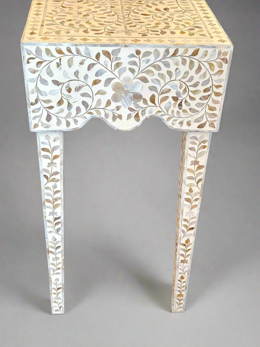 Mother of Pearl Inlay 2 Drawer Console - White Floral