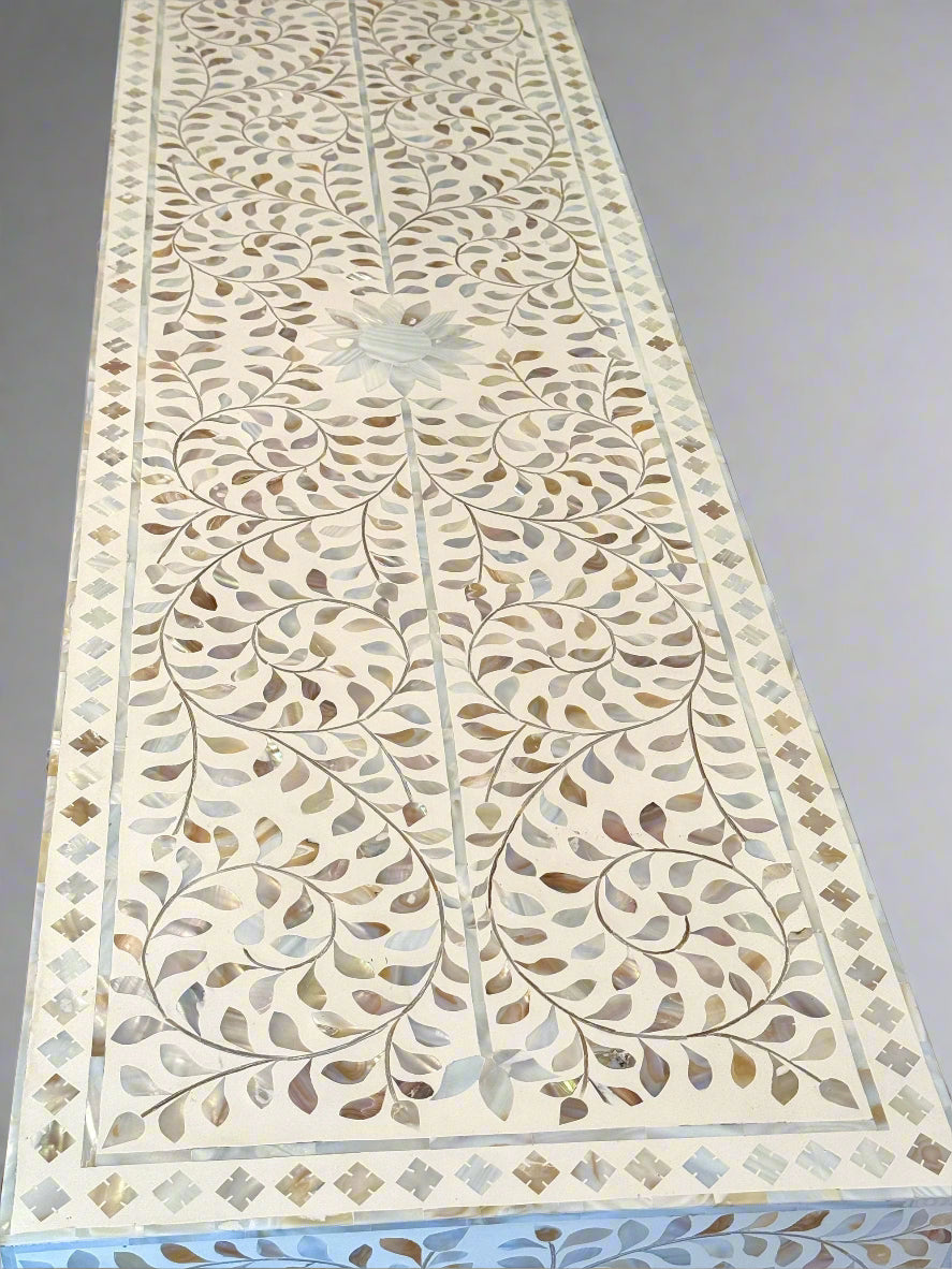 Mother of Pearl Inlay 2 Drawer Console - White Floral