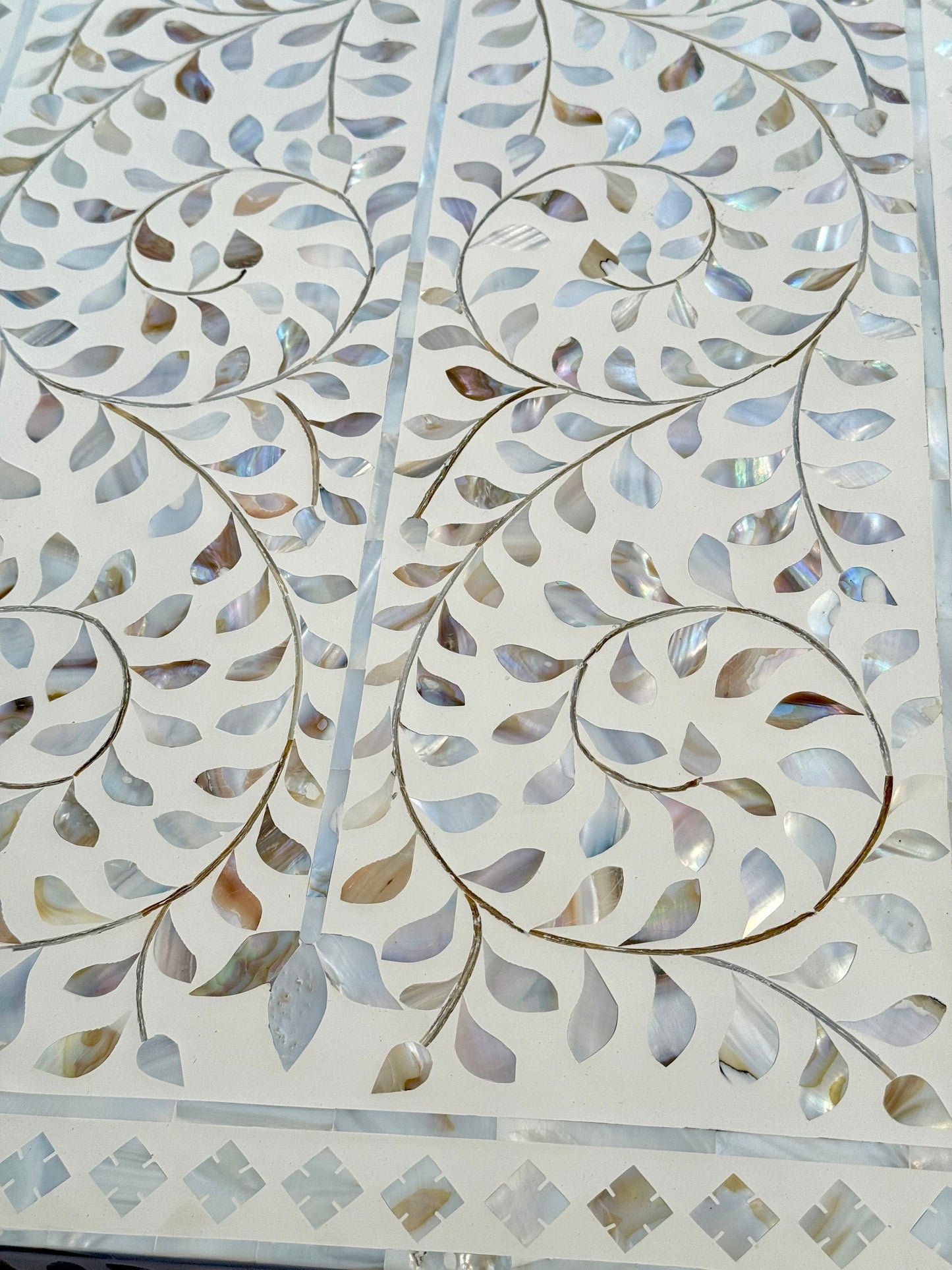 Mother of Pearl Inlay 2 Drawer Console - White Floral