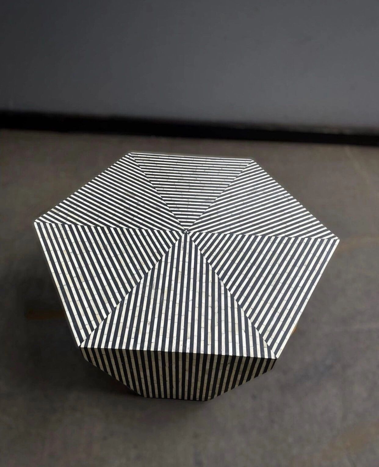 Heritage inlay stripes pattern Hexagon wooden coffee table in Black