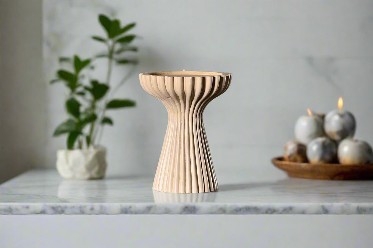 Ripple Carve – Handcrafted Wooden Candle Stand Set