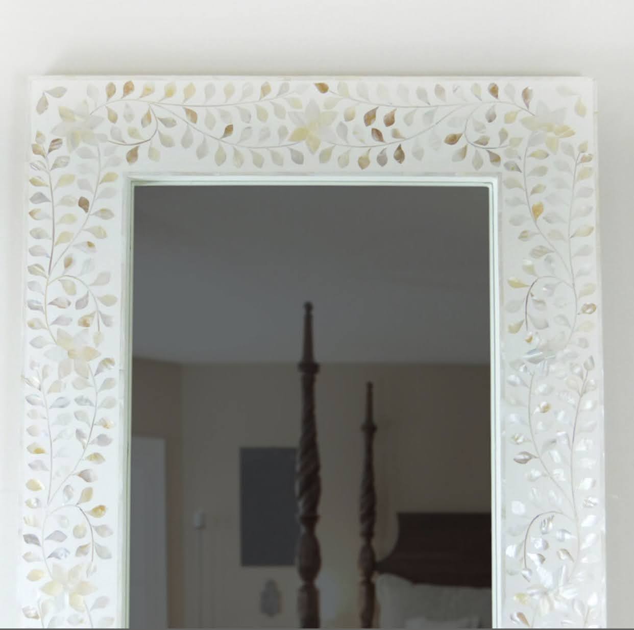 Mother of Pearl inlay White Floor mirror Frame image 5