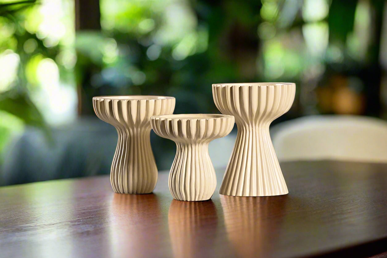 Ripple Carve – Handcrafted Wooden Candle Stand Set