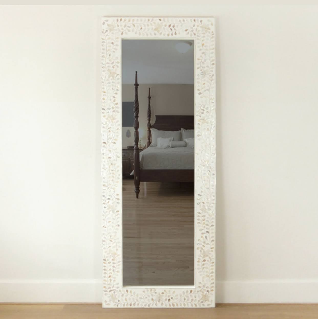 Mother of Pearl inlay White Floor mirror Frame image 1