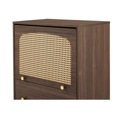 Breathable Rattan Storage Sideboard, 2 Drawer 1 Upward Flip Door Storage Bookcase Cabinet, L 60 XW 40 XH 113 Cm