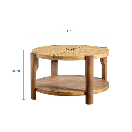 Round Coffee Table With Solid Wood and carved Top