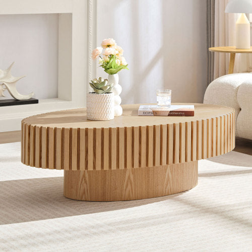 Modern Handmade Ash Wood Drum Coffee Table