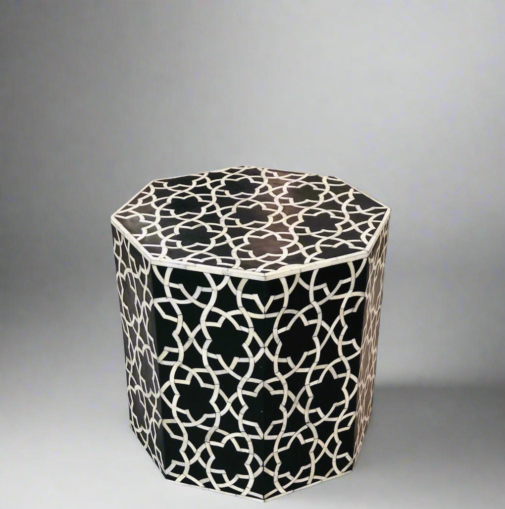 Heritage inlay Star pattern wooden Octagon End table in black