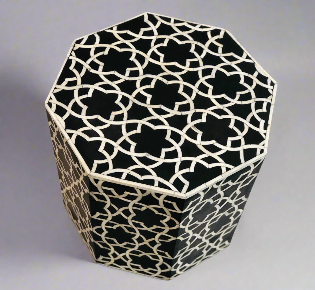 Heritage inlay Star pattern wooden Octagon End table in black