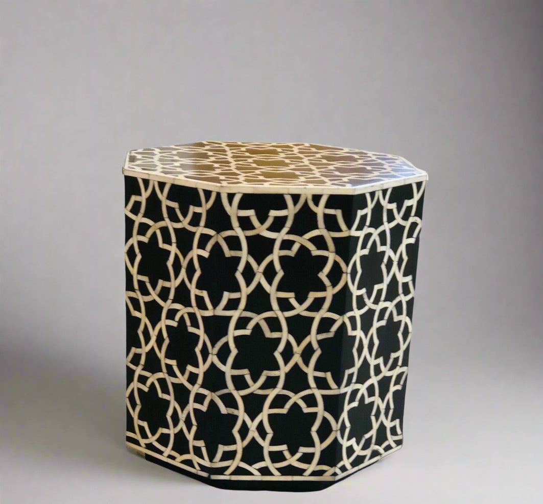 Heritage inlay Star pattern wooden Octagon End table in black