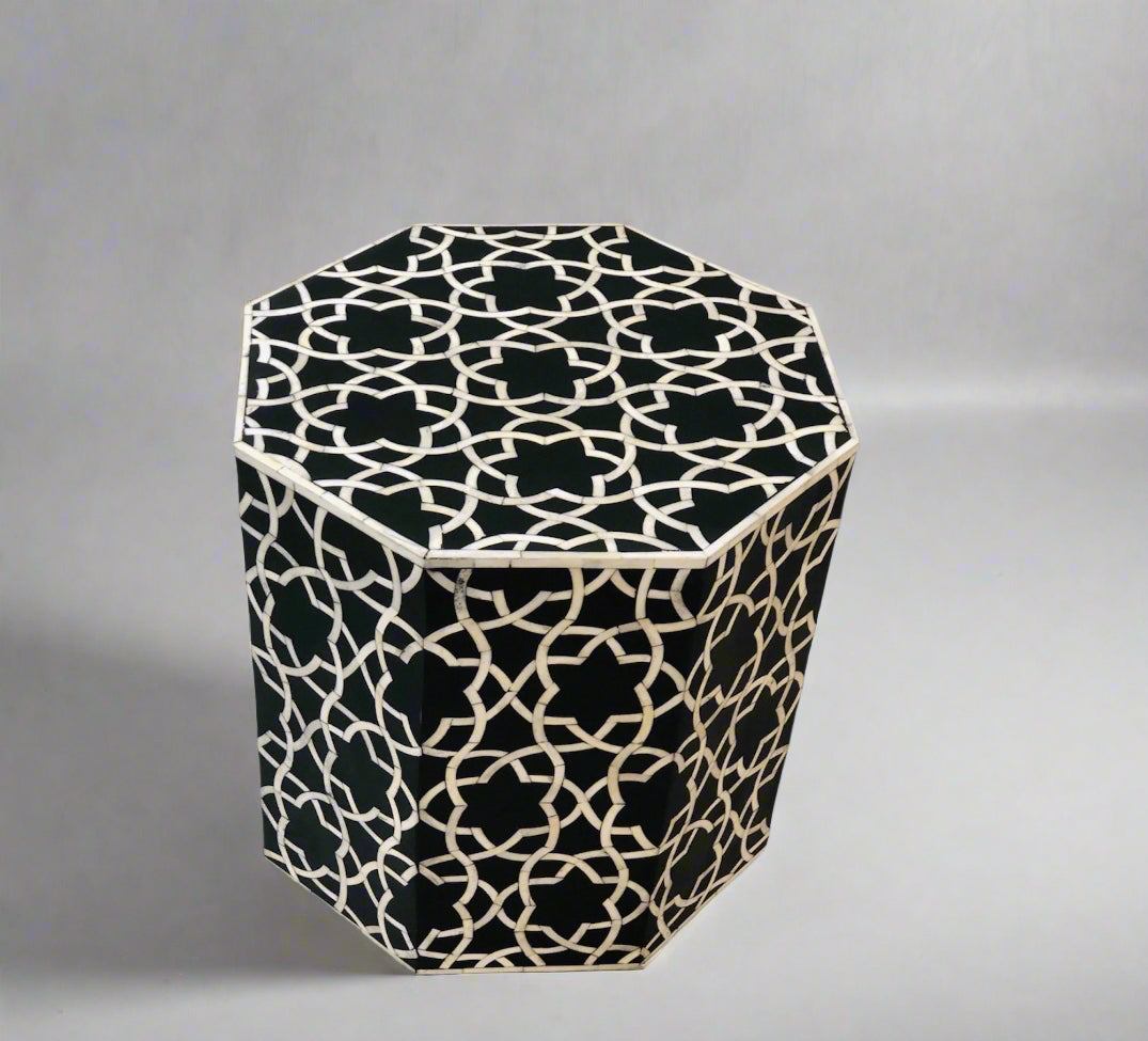 Heritage inlay Star pattern wooden Octagon End table in black