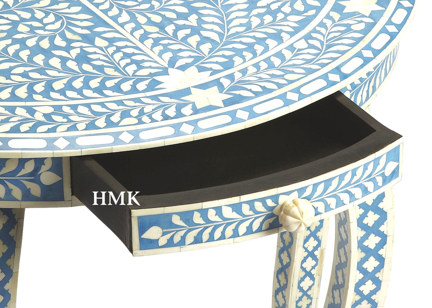 Heritage inlay floral pattern one drawer carved wooden console table