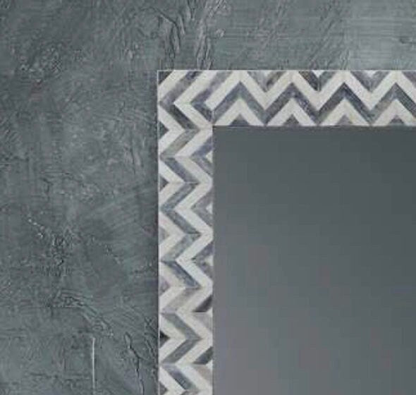 Heritage inlay wall mirror frame in zig-zag pattern in grey and white
