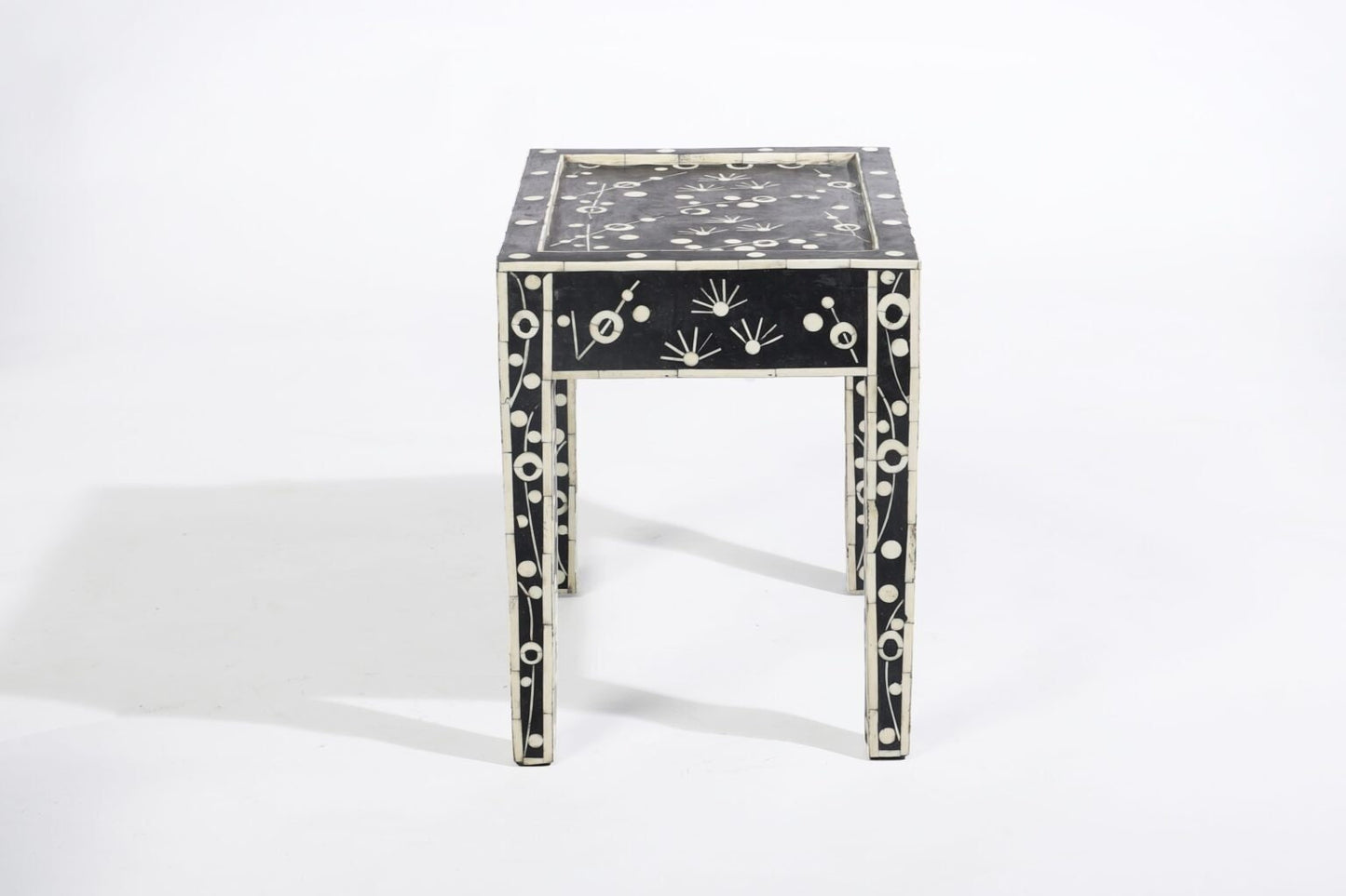 Heritage inlay in Black geometric pattern wooden stool or side table
