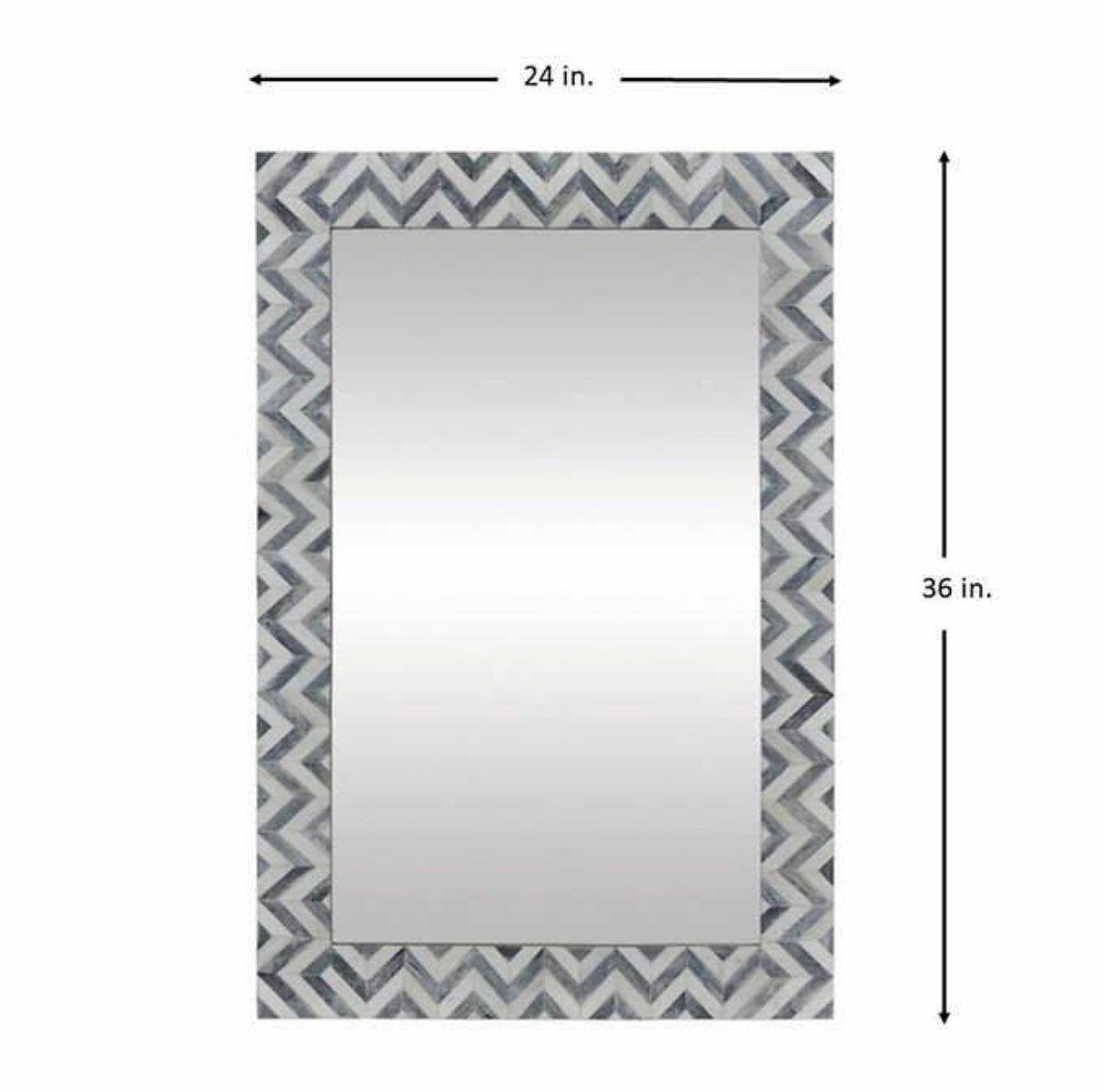 Heritage inlay wall mirror frame in zig-zag pattern in grey and white