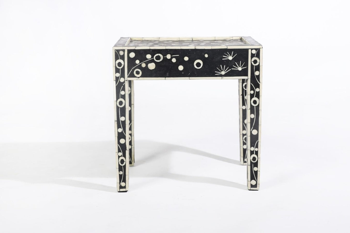 Heritage inlay in Black geometric pattern wooden stool or side table
