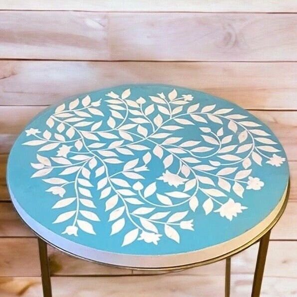 Heritage inlay in floral pattern wooden plant stand or side table