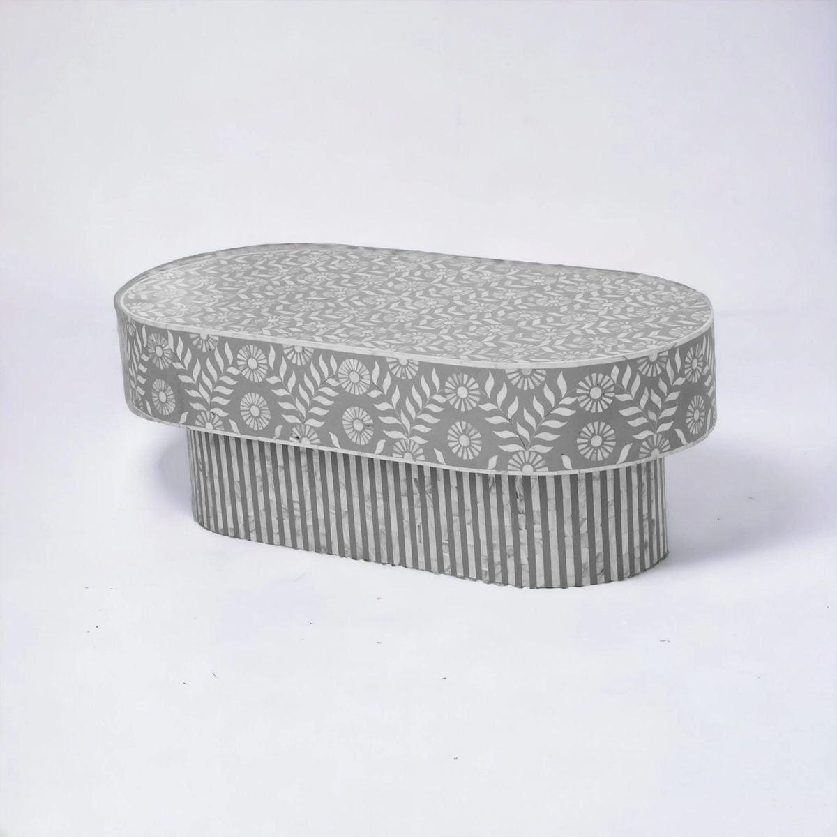 Mother of Pearl inlay lalita pattern with inlay base on wooden oval coffee table