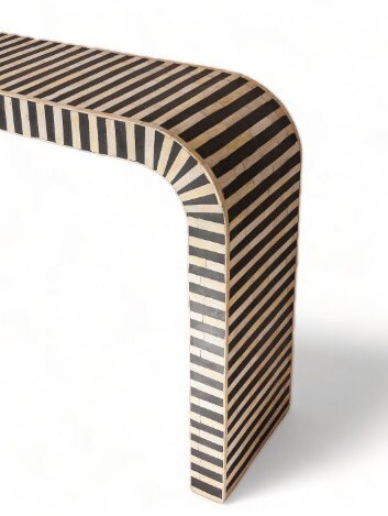 Heritage inlay stripes pattern waterfall wooden console table