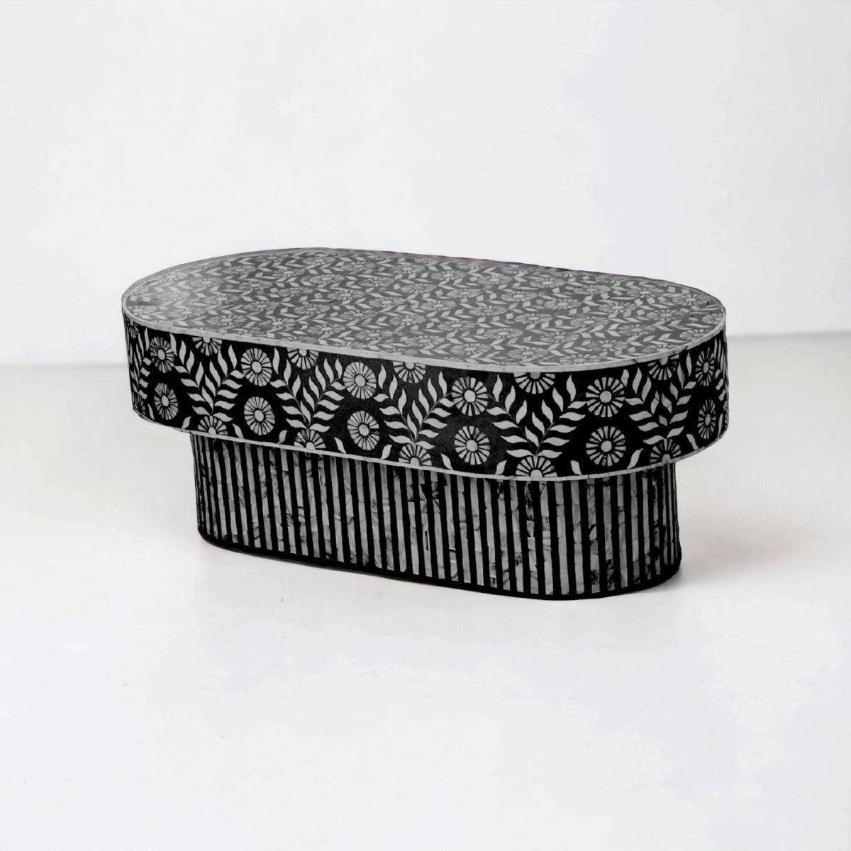 Mother of Pearl inlay lalita pattern with inlay base on wooden oval coffee table