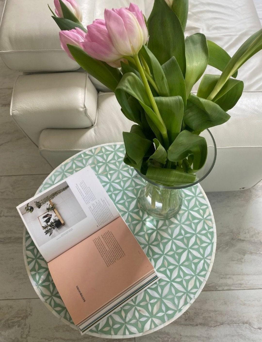 Mother of Pearl inlay wooden round End table with brass base