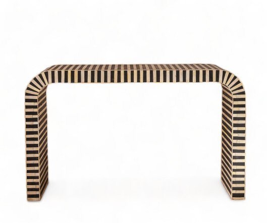 Heritage inlay stripes pattern waterfall wooden console table