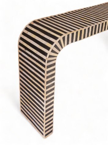 Heritage inlay stripes pattern waterfall wooden console table