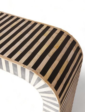 Heritage inlay stripes pattern waterfall wooden console table